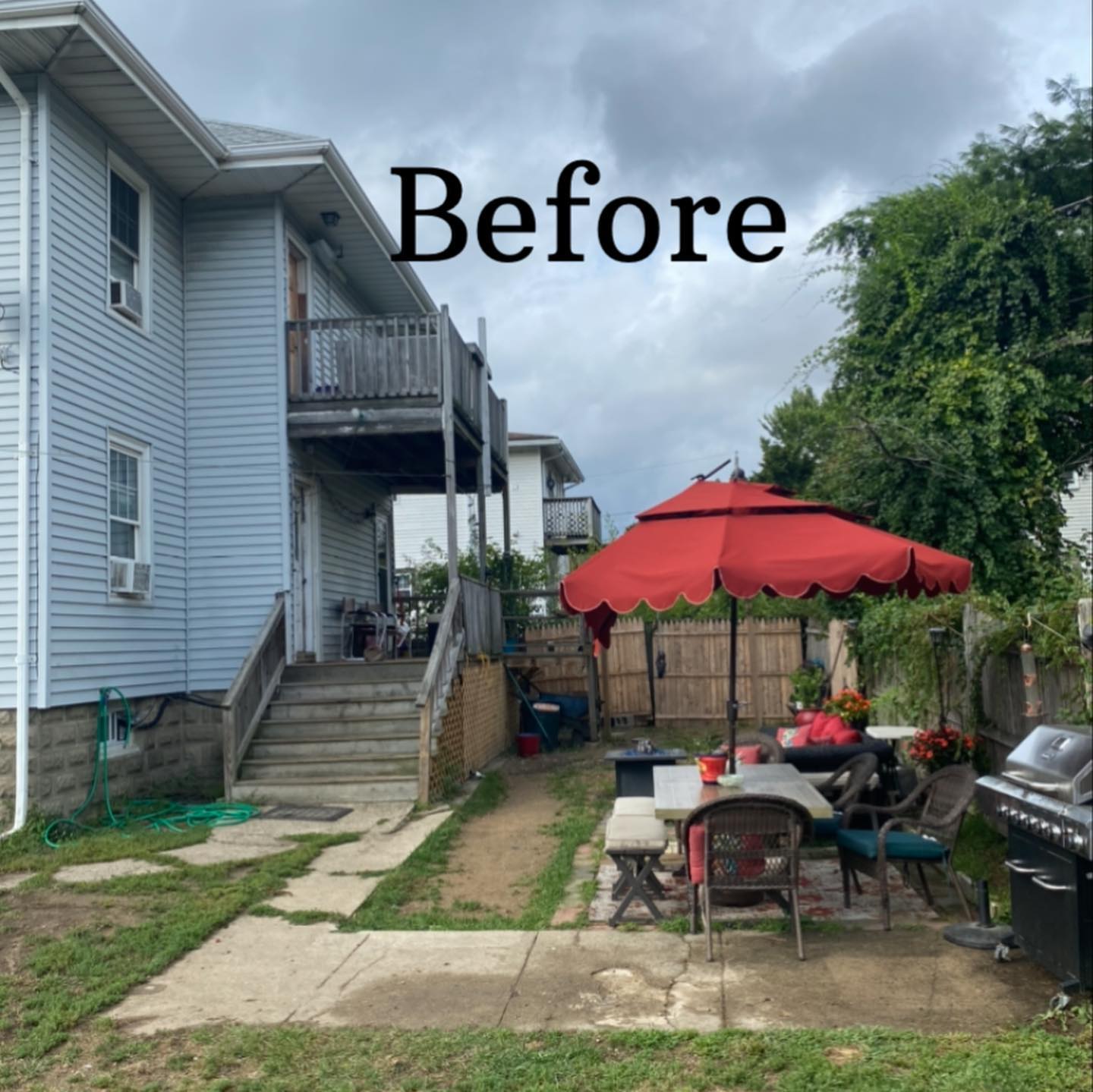 Transformation Tuesday.☘️swipe ️to see this back yard come to life with new pressure treated deck & out door hardscape design☘️ @jillianhurley7