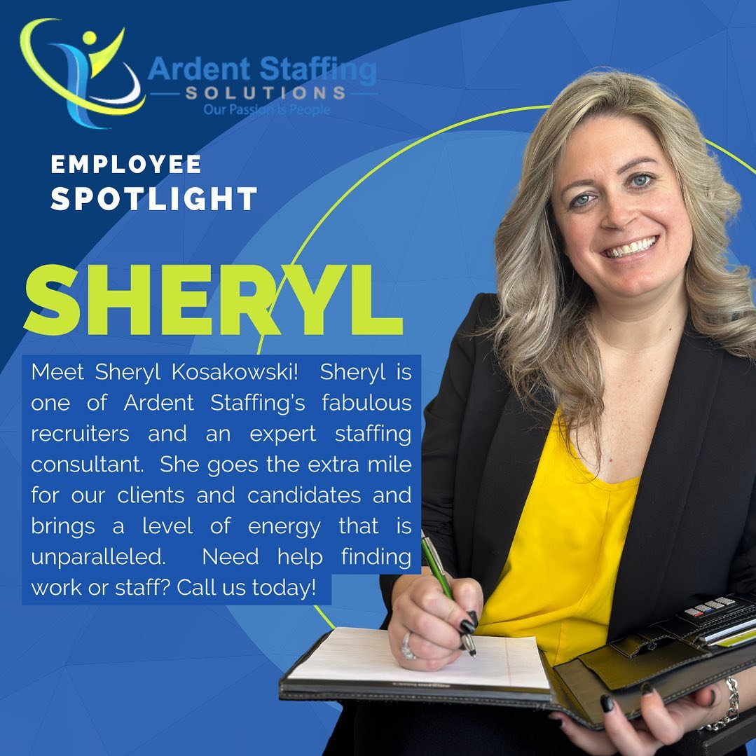 Meet Sheryl!
Sheryl is one of Ardent Staffing‘s expert Staffing Specialist.  Sheryl is a pro at digging in to the details to find the perfect person for the job every time.  Best of all she is super friendly, and easy to work with!
To learn more about Sheryl and her background visit her profile on our website!  If you’d like to meet her in person, just call our office at (508)530-7212